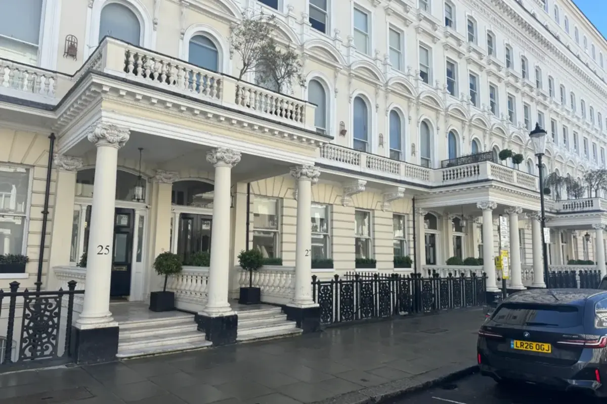 Columned portico entrance to a period terrace